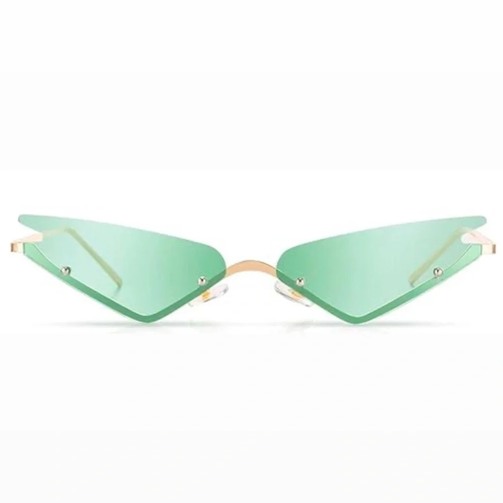 Trendy Y2K Gold and Green Cat Eye Retro Festival Coachella Hot Sunglasses Beach